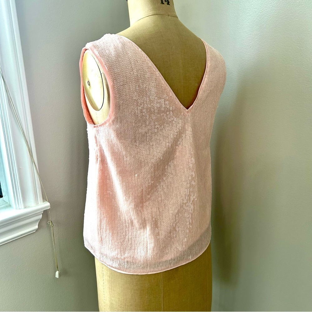 J crew Women’s petal pink all over Sequin V-neck Boxy Tank Sz S NWT - Picture 6 of 12